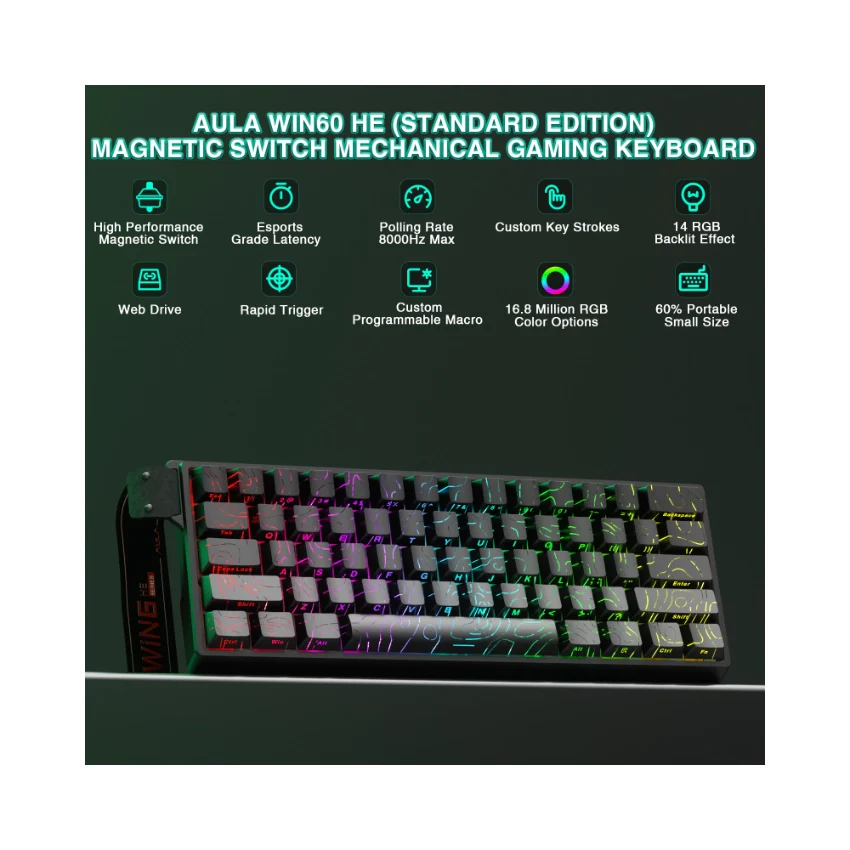 AULA WIN60 HE 60% Wired Magnetic Keyboard (Black) image 1