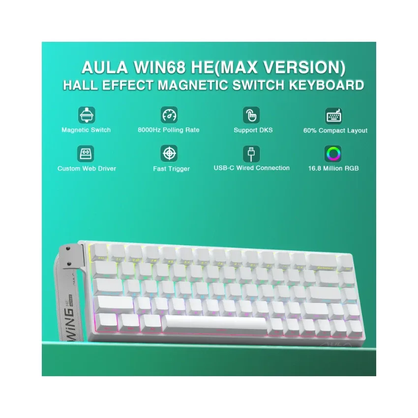 AULA WIN68 HE 68% Wired Magnetic Keyboard (White) image 1