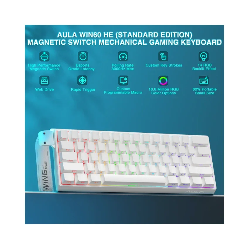 AULA WIN60 HE 60% Wired Magnetic Keyboard (White) image 1