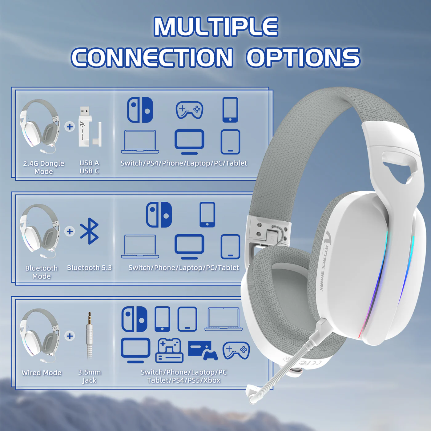 Attack Shark L90 Wireless Gaming Headset (White) image 6