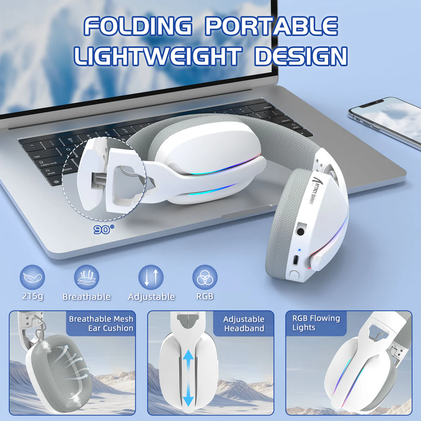 Attack Shark L90 Wireless Gaming Headset (White) image 7