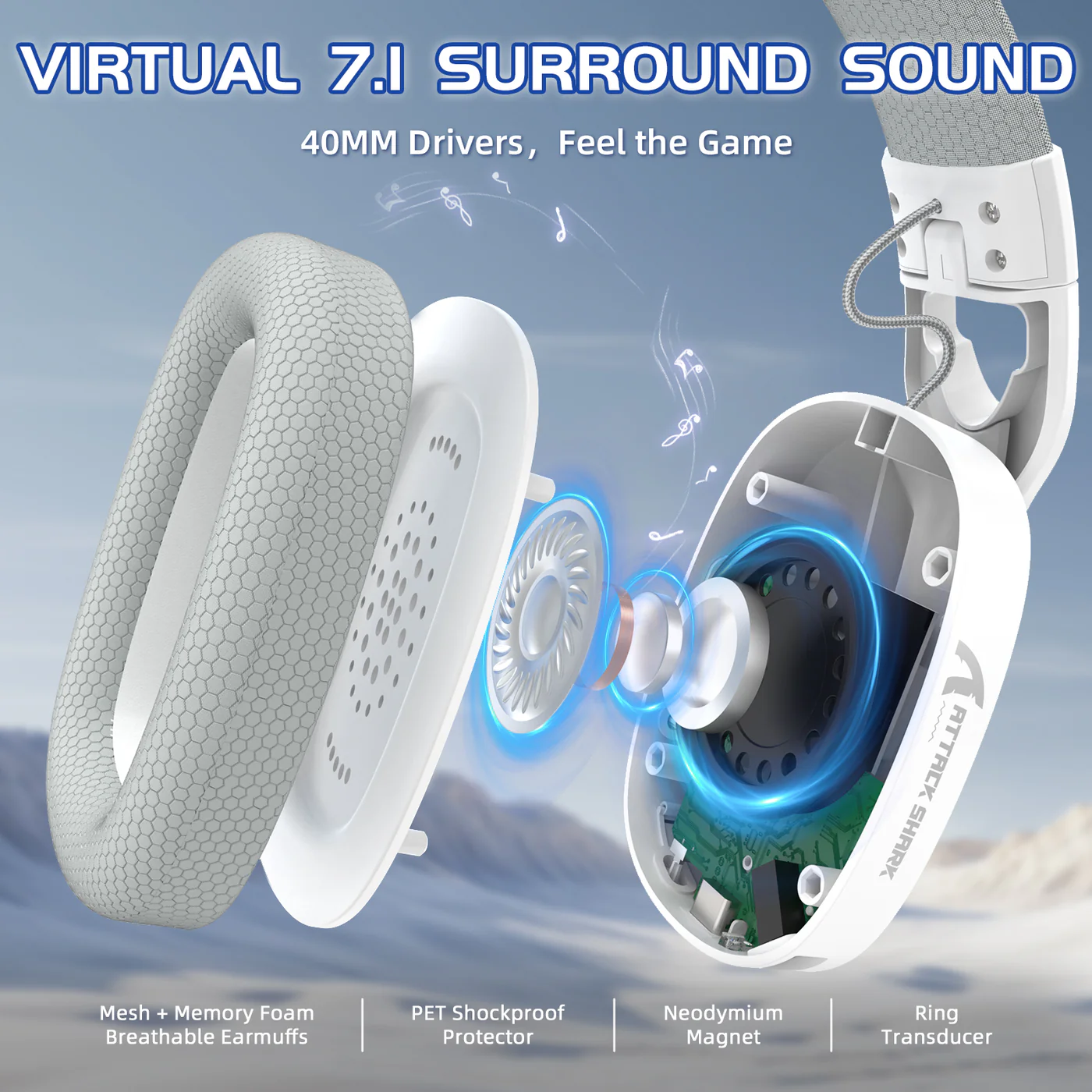 Attack Shark L90 Wireless Gaming Headset (White) image 2