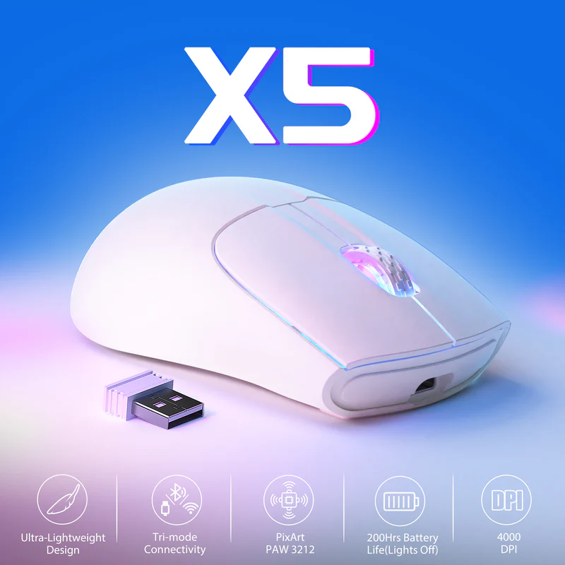 ATTACK SHARK X5 Wireless Gaming Mouse 49g Ultralight (White) image 1