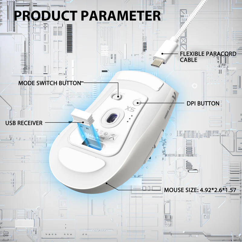ATTACK SHARK X5 Wireless Gaming Mouse 49g Ultralight (White) image 5