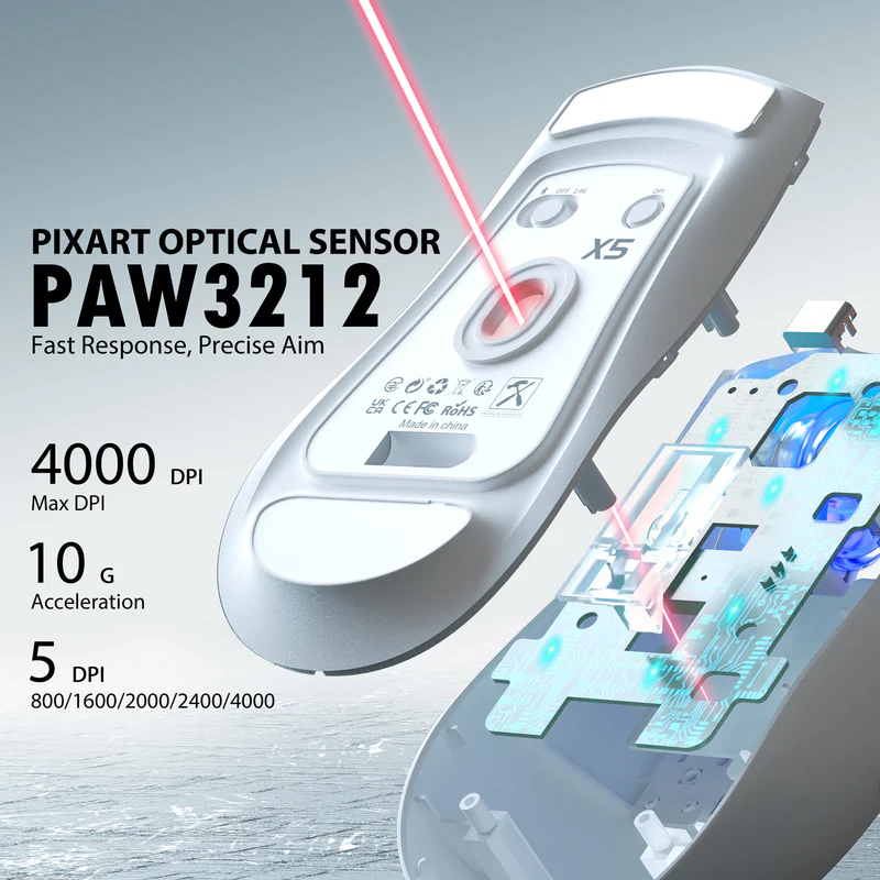 ATTACK SHARK X5 Wireless Gaming Mouse 49g Ultralight (White) image 6