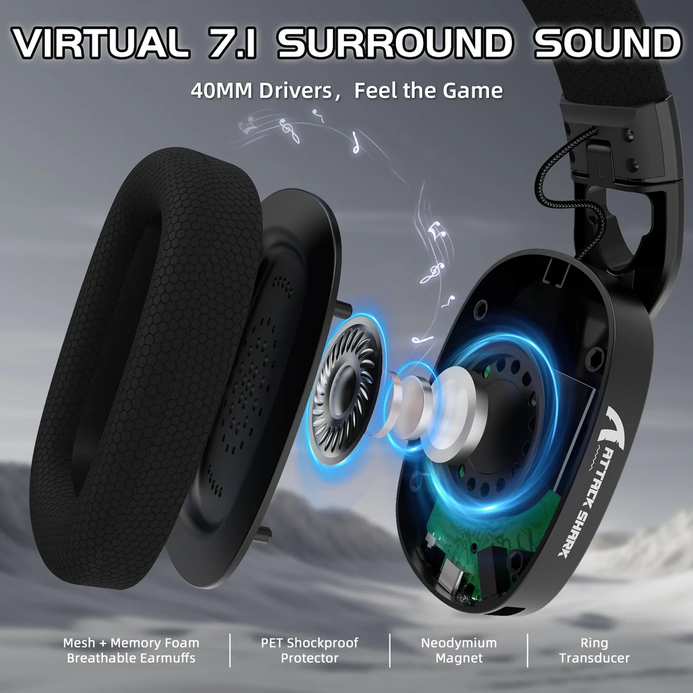 Attack Shark L90 Wireless Gaming Headset (Black) image 2