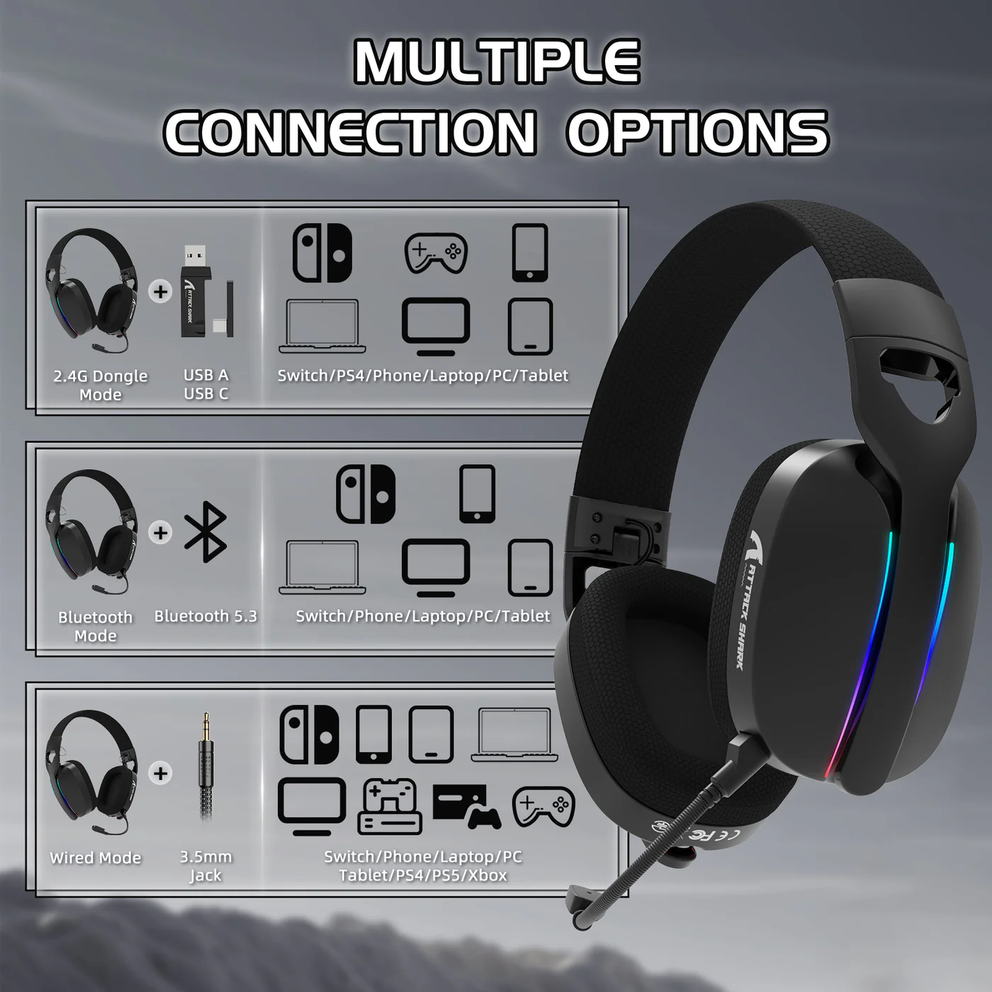 Attack Shark L90 Wireless Gaming Headset (Black) image 6