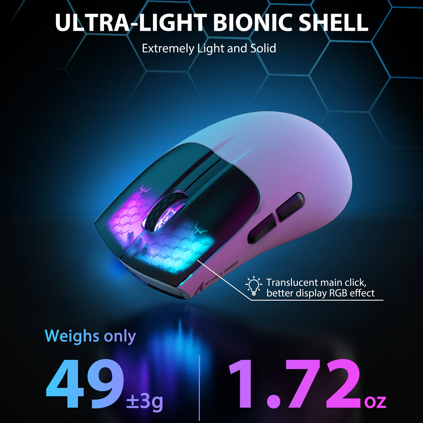 ATTACK SHARK X5 Wireless Gaming Mouse 49g Ultralight (White+Black) image 2