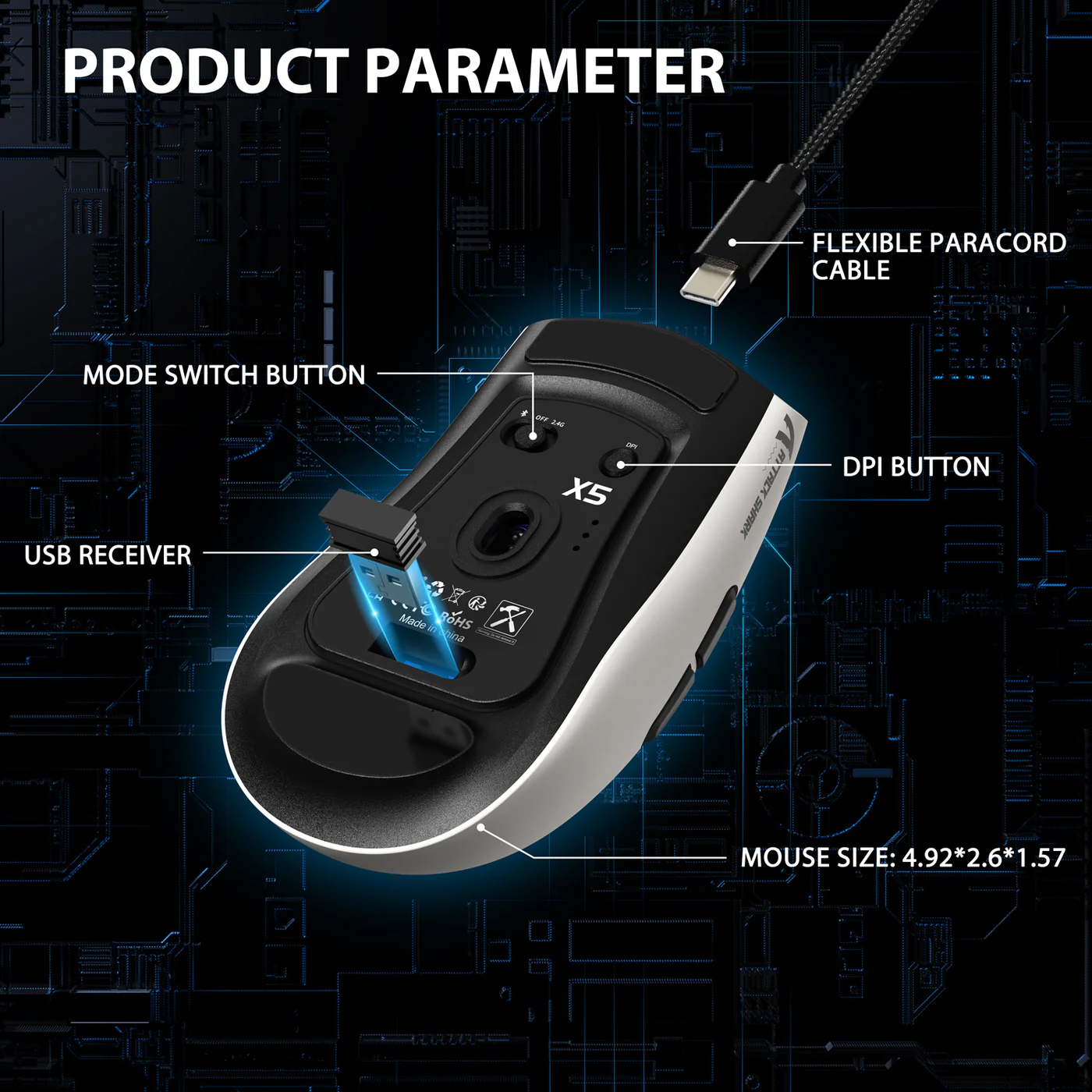 ATTACK SHARK X5 Wireless Gaming Mouse 49g Ultralight (White+Black) image 5
