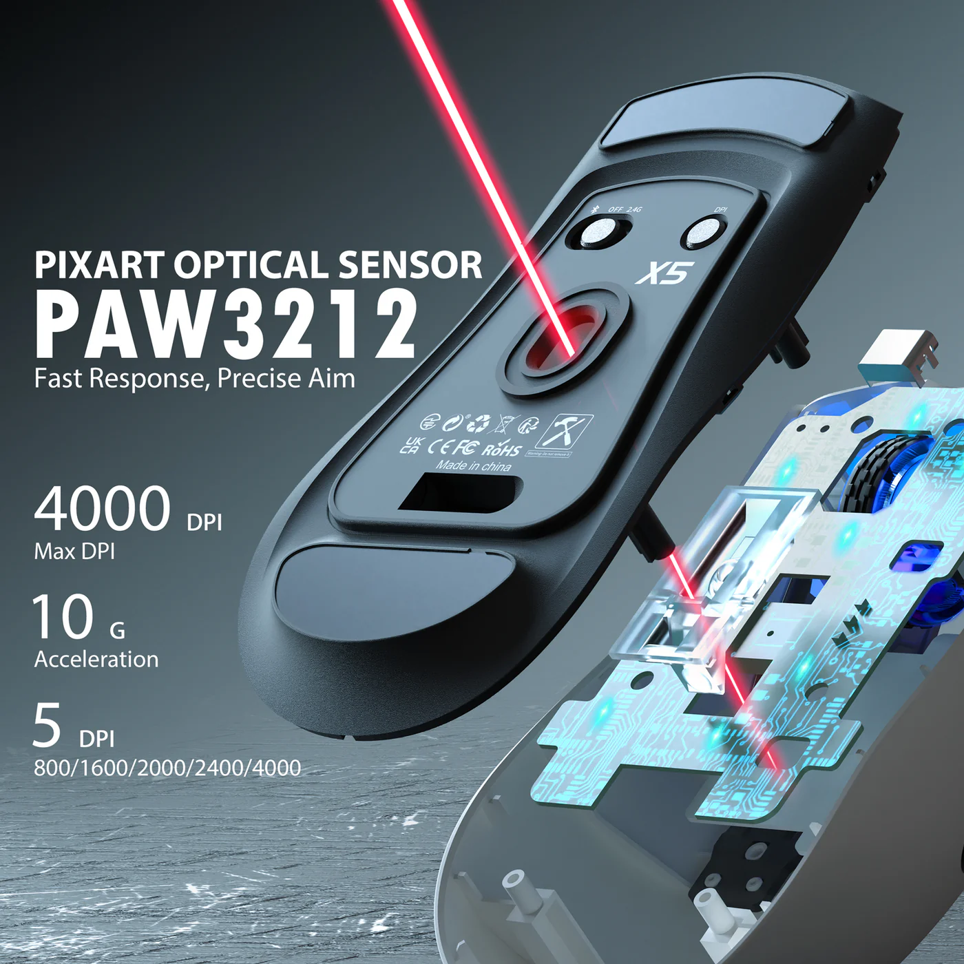 ATTACK SHARK X5 Wireless Gaming Mouse 49g Ultralight (White+Black) image 6
