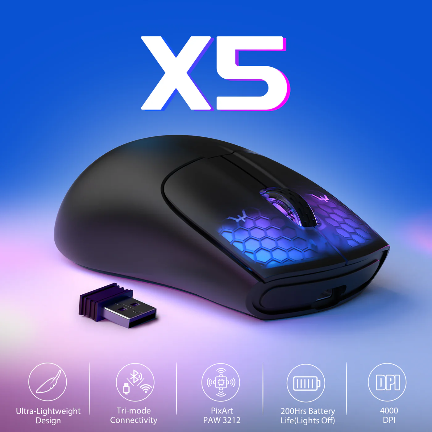 ATTACK SHARK X5 Wireless Gaming Mouse 49g Ultralight (Black) image 1