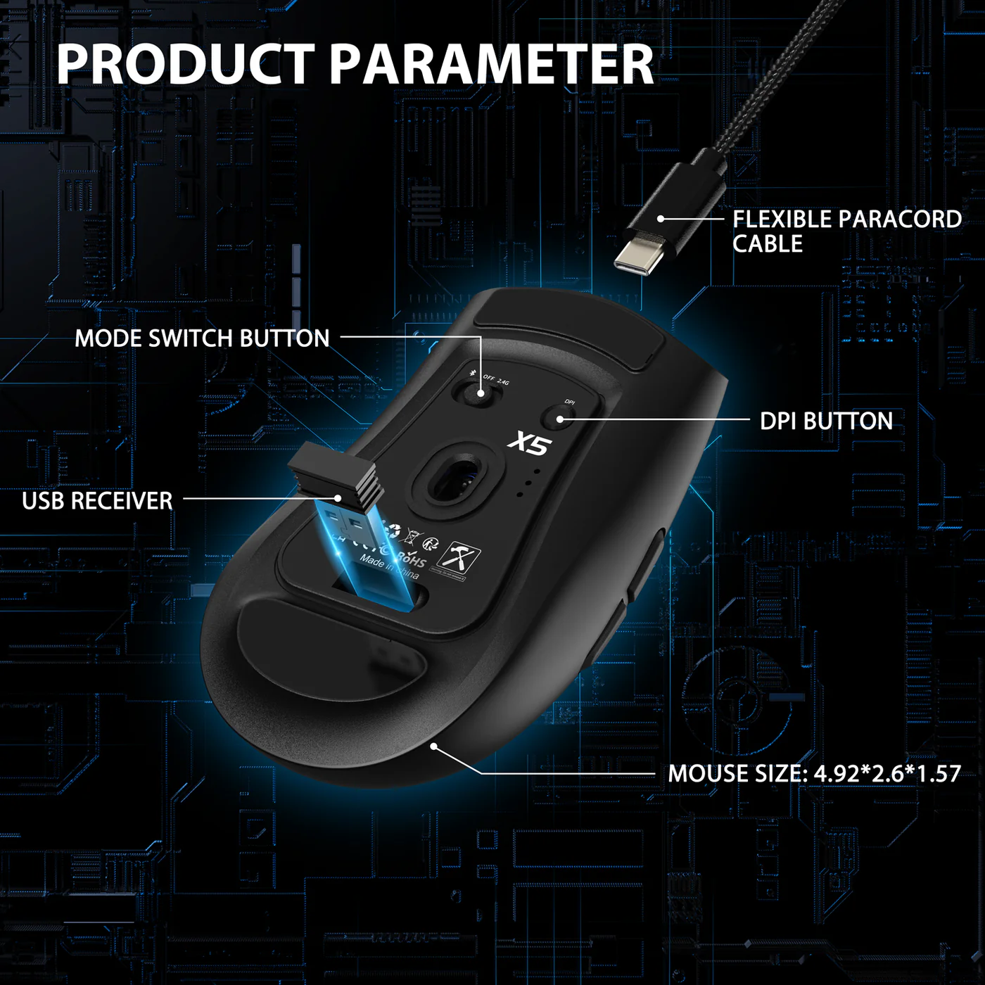 ATTACK SHARK X5 Wireless Gaming Mouse 49g Ultralight (Black) image 5