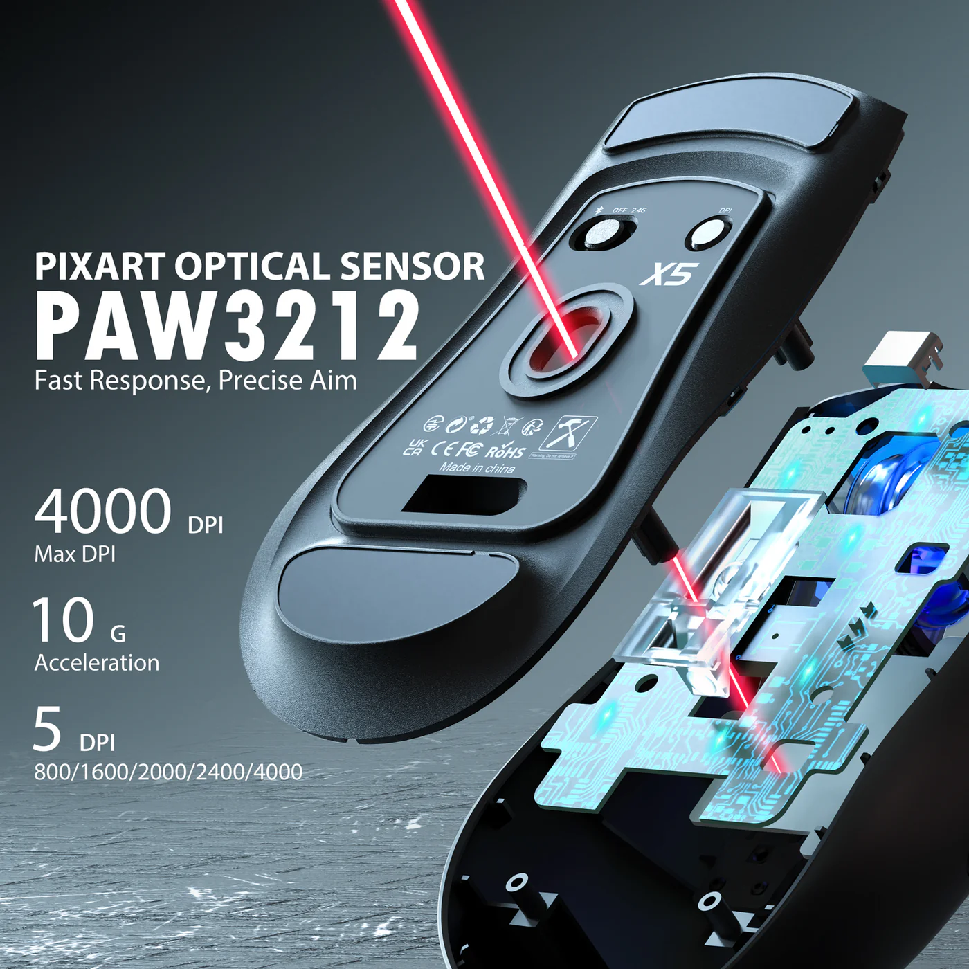 ATTACK SHARK X5 Wireless Gaming Mouse 49g Ultralight (Black) image 6